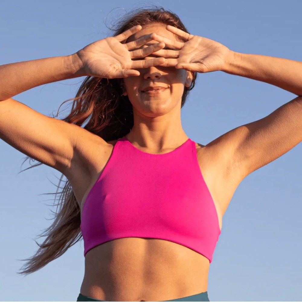 LEFT ON FRIDAY Hi Dive Swim Top in Hot Pink
